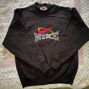 EXCELLENT RARE VINTAGE 80’s Embroidered SPELL-OUT NIKE CHECK BLACK Large